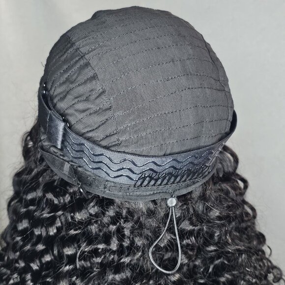 OQ Water Wave Human Hair 18" Curly Half Wig 180% Density Glueless 3 in 1 Black - Picture 7 of 9